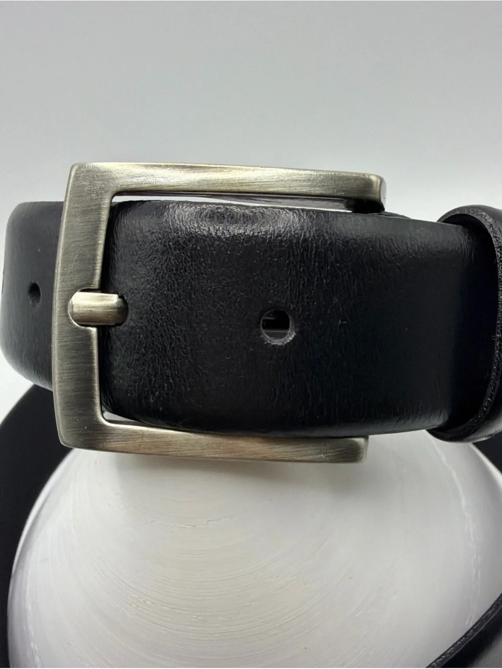 Black Italian Leather Dress Belt - Silver Color Buckle Men's Size 36/90